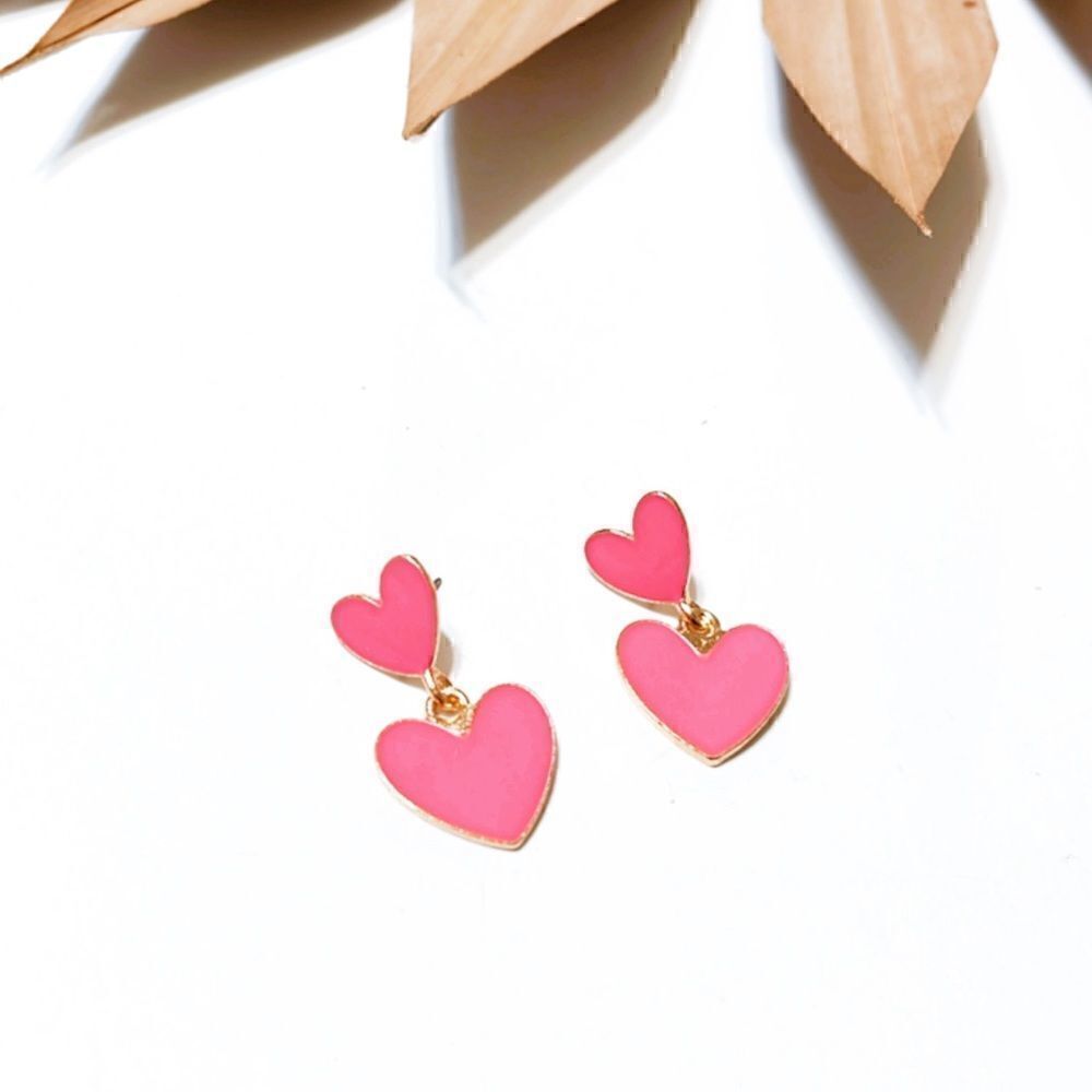 Pink heart dangle earrings S330